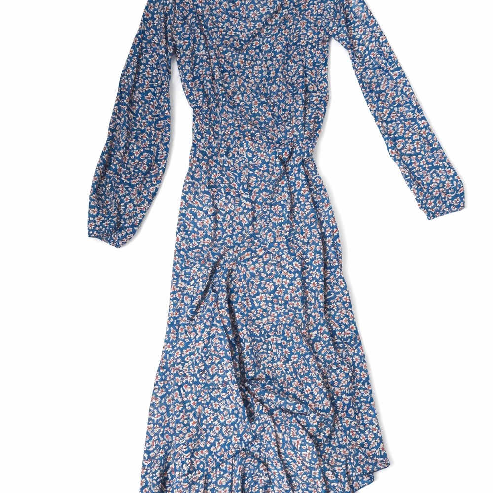 Chic Blue Floral Long Sleeve Dress